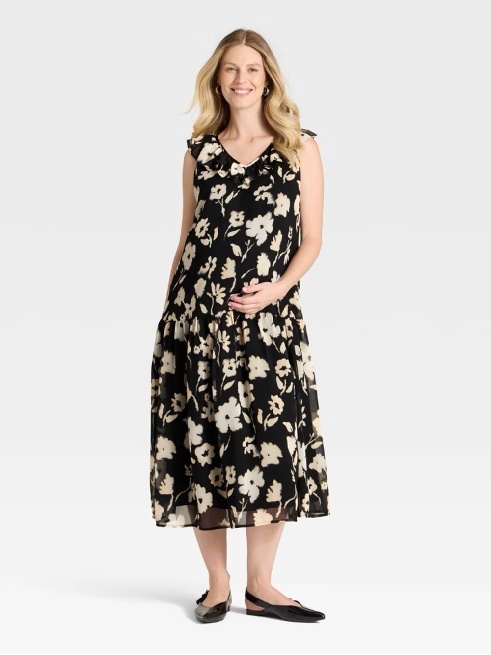 Flutter Short Sleeve Drop Waist Maxi Maternity Dress - Isabel Maternity